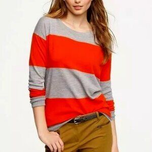 J.Crew XS Saturday Sweater Merino Wool Gray Orange Striped Pullover EUC‎